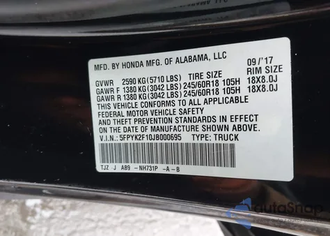 2018 Honda Ridgeline Sport from USA, damaged, VIN 5FPYK2F10JB000695